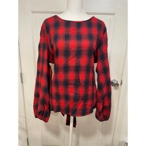 NEW Flannel Tie Front Red Black Plaid Top XL Long Sleeve Warm‎ Cozy Fall Cupshe